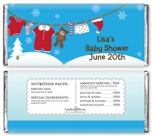 Clothesline Christmas - Personalized Baby Shower Candy Bar Wrappers -Candy Favor