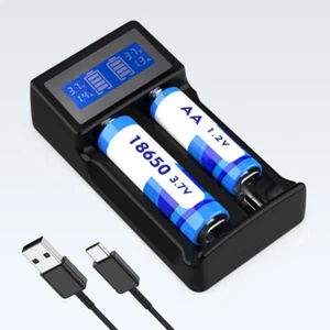 Cargador de batería inteligente LCD voltaje/amperio 2 ranuras 18NICD650/22650 Liion/NIMH AA/AAA - Imagen 1 de 9