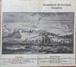 Gruyères, Suiza años 70 menú restaurante, hostelería St. Georges - Imagen 1 de 2