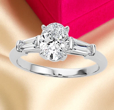 950 Platinum IGI Certified Lab Grown Diamond Engagement Ring 1.50 CT Oval Cut - Image 1 of 4