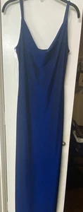 Haute Monde Blue Metallic Maxi Dress Slit Sparkle Evening Gown Womens L - Picture 1 of 8