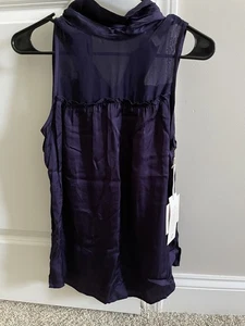 Etcetera NWT Deep Purple/Navy Sleeveless Tie Back Sheer Panel Silk Blouse Size 4 - Picture 1 of 8