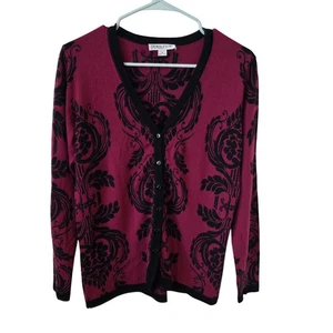 Pendleton Floral Print Merino Wool Cardigan Sweater Medium Burgundy Black  - Bild 1 von 4