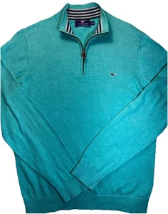 Suéter Vineyard Vines Algodón 1/4 Cremallera Para Hombre Talla Mediana Sólido Aquinnah Aqua - Imagen 1 de 8