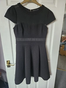 Karen Millan size 12 ladies black bodycon dress with cap sleeves mesh top - Picture 1 of 6