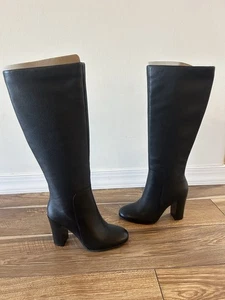 KENNETH COLE NEW YORK Justin Leather Heeled Boots Women's Size 7.5 in Black - Picture 1 of 6