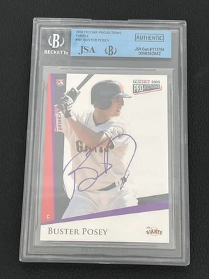 Tristar Projections Buster Posey 2009 1/1 púrpura en tarjeta automático JSA/BGS AZL Giants Foto 1 de 2