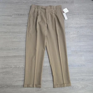 Pantalones de vestir cordobeses y grises 100 % lana plisados con puños marrones para hombre 38x34 nuevos con etiquetas - Imagen 1 de 17