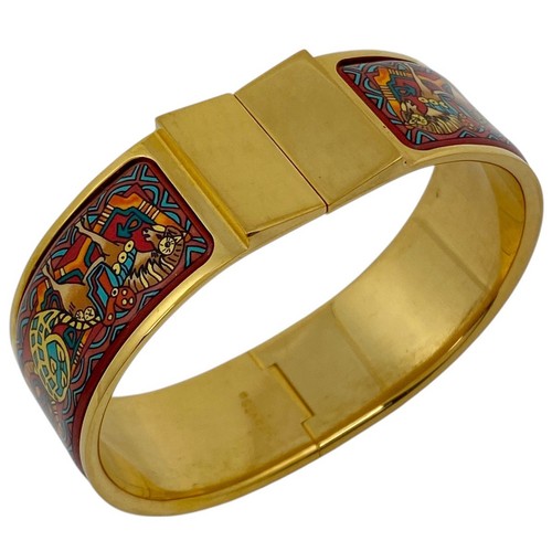 HERMÈS Bracciale HERMES Smalto GM Location Cloisonne Braccialetto Placcato Oro Rosso...