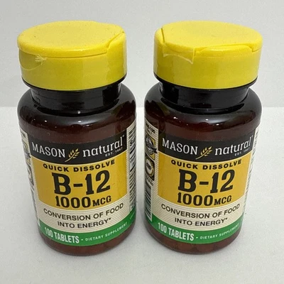 2 X Vitamina B-12 Disolución Rápida 1000 Mcg 100 Tabs Por Mason Natural - Exp 5/27 Foto 1 de 4