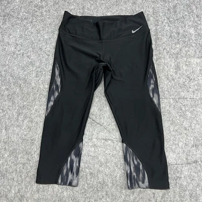 Nike Dri-FIT Pants Womens Large Black Cropped Leggings Mesh Panel Activewear - Image 1 of 4