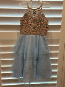 Little Girls Tween Diva Dress Tan and Blue Sequined Size 10 - Picture 1 of 7
