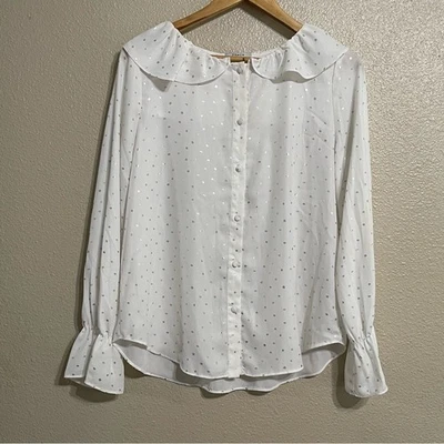 FRNCH Paris Camicetta bianca semi-velata con pois taglia L - Immagine 1 di 4