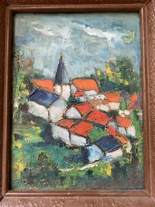 Paul Petit peintre lorrain tableau huile paysage village fauve - Imagen 1 de 8