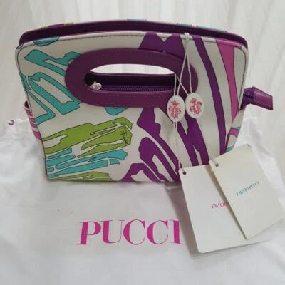 Emilio Pucci Damas Bolso de Mano Mujer Púrpura Verde Cuero Lona Usado #V5407 Foto 1 de 4