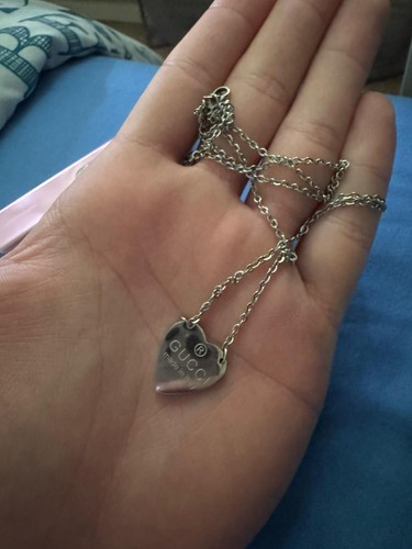 Collana donna Gucci tradizionale cuore charm marchio argento sterling 925