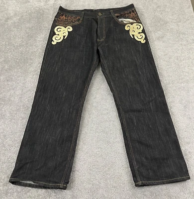 IMPERIOUS DELF CO. Jeans Para Hombre 36x30 Rectos Negros Denim Bordados Hip Hop Y2K Foto 1 de 4