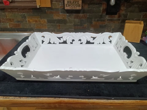 Beautiful Old White Wood Tray With Handles 20" L x 14" W x 3" Depth Cover