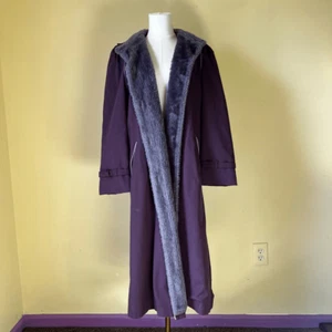 Vintage 70s Purple Trench Coat Button Down Faux Fur Lining Two Tone Women’s M - Picture 1 of 10