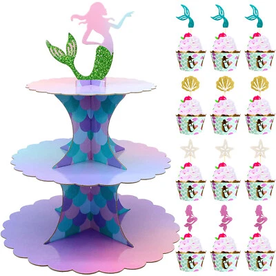 Soporte para cupcakes y envoltorios para pasteles de sirena de baby shower suministros para fiestas de cumpleaños Foto 1 de 4