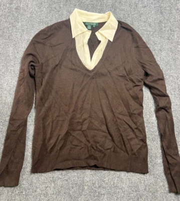 Women's Brown Silk Attached Collar Cashmere Sweater Size M - Image 1 of 4