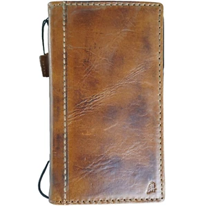 Custodia in vera pelle per iPhone 14 13 12 15 Pro Max Wallet Book Plus Kraft - Foto 1 di 11