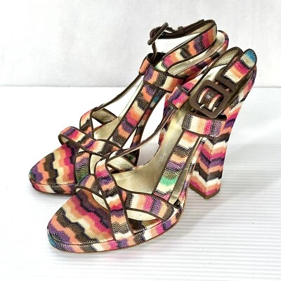 Missoni Tacones Zapatos Sandalias Tela Tejida Rayas Chevron Talla 40 / EE. UU. 10 Plataforma Foto 1 de 4