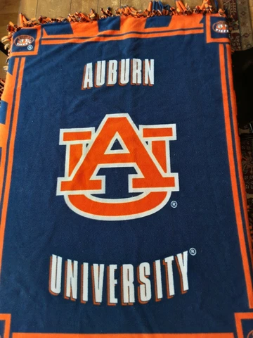 University Of Auburn Fleece Tie Blanket/Throw 56" x 45" Reversible Tiger Print Cover