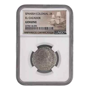NGC 2 Reales 2R Spanish Colonial Genuine Mexico Silver Coin El Cazador Shipwreck - Picture 1 of 2