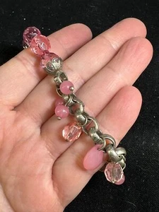 Bracelet Pink Dangles & Facetted Beads Vintage Silver M-6578 - Picture 1 of 4
