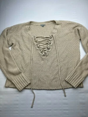 Свитер осенний женский Charlotte Russe подростковый размер маленький желтовато-коричневый короткий на шнуровке спереди - Изображение 1 из 4