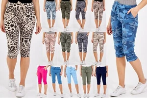 PANTALONCINI DONNA ITALIANI STRETCH LEOPARD STAMPA MIMETICA MAGIC COMODI PANTALONI CROP NUOVI - Foto 1 di 26