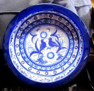 Vintage ROBERTO RIOS Signed Hand Painted Mexican Folk Art Wooden Bowl Lovebirds - Picture 1 of 4