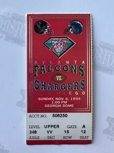 1994 San Diego Chargers at Atlanta Falcons Ticket 11/6/94 - Picture 1 of 2