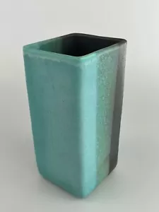 Abstract Artisan Studio Pottery Signed Blue & Black Rectangular MCM Vase - Picture 1 of 5