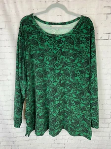 Woman Within Top Large Size 18/20 Women's Green Soft Stretchy Long Sleeve (BAI) - Picture 1 of 8