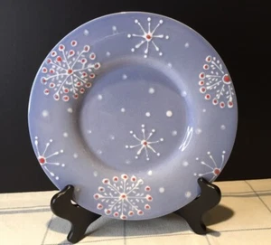 Crate & Barrel Snowflake Plate Light Blue White with Red Accents 9 3/8" - Picture 1 of 3