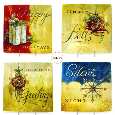 Oneida SEASONS GREETINGS 8" Dessert Plate Set 4Pc Angela Staehling Christmas  - Image 1 of 4