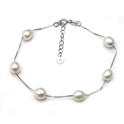 Freshwater Pearl Bracelet White 925 Silver Foto 1 de 2