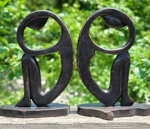 Vintage Mid Century Modern Wood Modernist Abstract Folk Art Sculpture Set of 2 - Picture 1 of 12