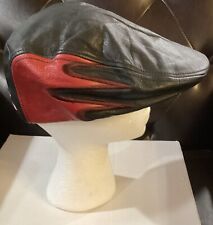 Harley Davidson Black Leather With Red Side Flames Cabbie Cap