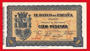 UNC, Spanish Civil War, Banco de España, GIJON, 100 Pesetas, 1937, SPAIN. - Picture 1 of 2