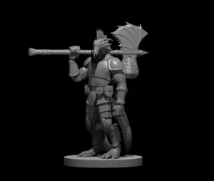 Silver Dragonborn War Cleric W Axe Maul Combo para D&D Pathfinder DND Mini - Imagen 1 de 1