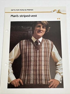 Man's Striped Vest Crochet Pattern Card Marshall Cavendish - Picture 1 of 4