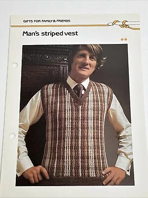 Man's Striped Vest Crochet Pattern Card Marshall Cavendish - Image 1 of 4