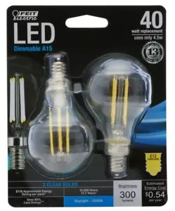 (2-Pack) Feit 14769 BPA1540C/850/LED 4.5W A15 Filament LED Bulb E12 5000K 120V - Picture 1 of 3