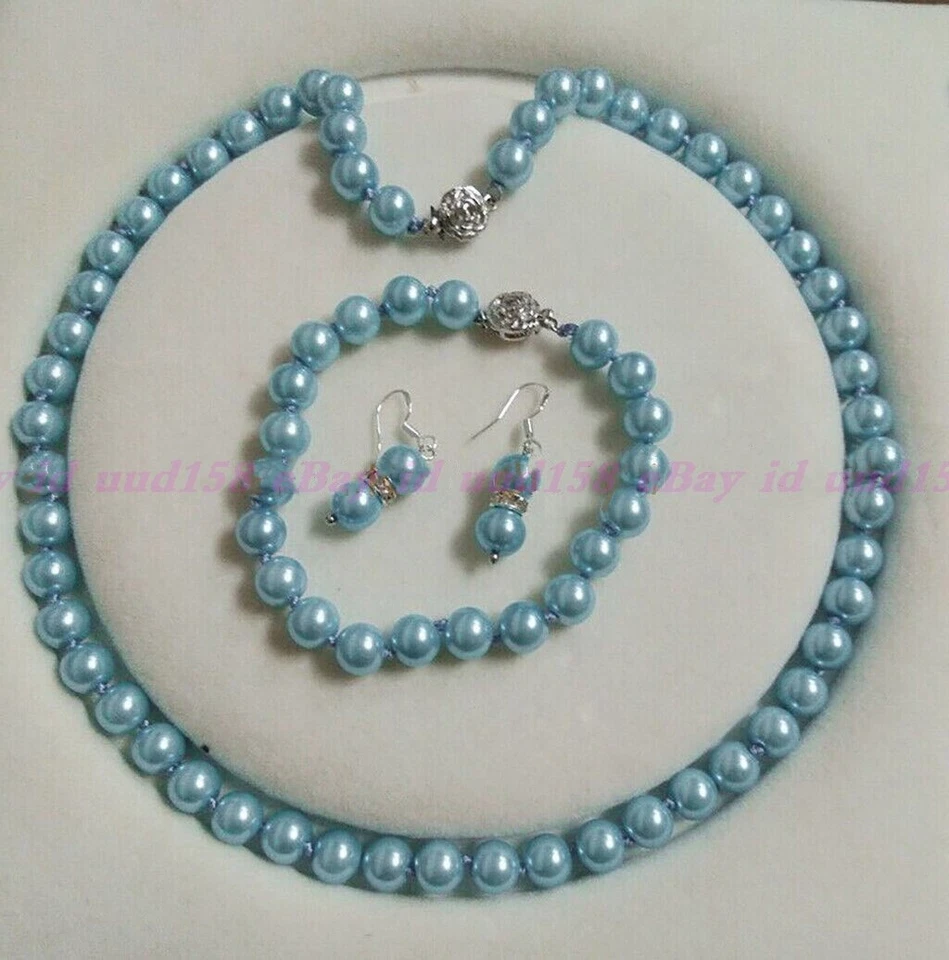 Juego de aretes pulsera collar cuentas redondas con concha de Akoya multicolor de 8 mm Foto 1 de 1