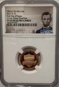 2021 S Lincoln Cent From 7-Coin Silver Set NGC PF69 RD UC Portrait 1st Day Issue - Picture 1 of 4