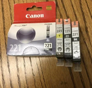 Lot Of 4 Canon 221 Ink Tanks (3) Black (1) Yellow Open Box Genuine - Picture 1 of 4