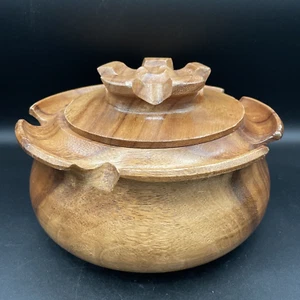 Vintage Mid Century Modern Wood Serving Bowl With Handled Lid Cottage core - Picture 1 of 7